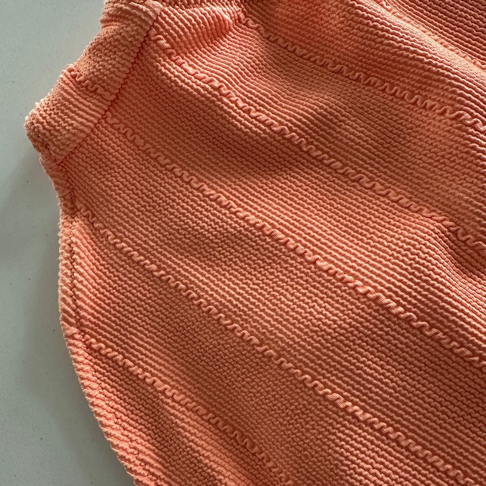 Aerie Textured Terry Cut Out One Strap Muted Neon Orange One Piece Swimsuit XL - Picture 5 of 5
